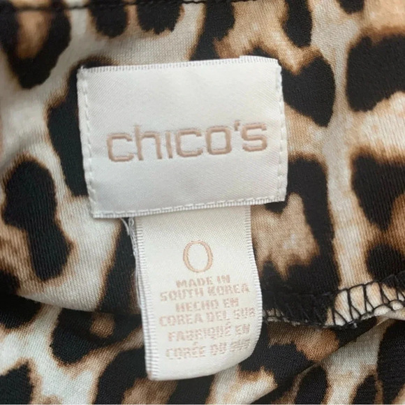 Chicos 0 Top Shirt US  Small Brown Animal Print  Tunic Boat Neck 3/4 Sleeve Work - Picture 10 of 13